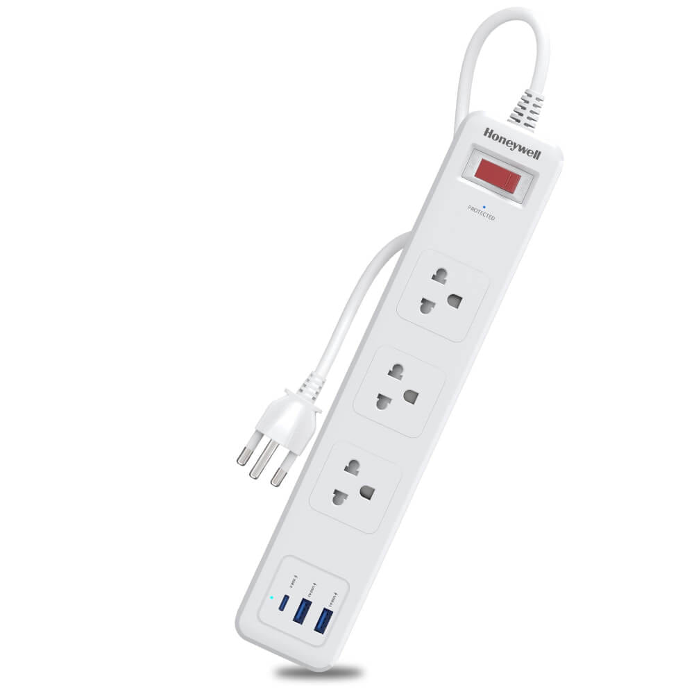 รางปลั๊กไฟ 3 ช่อง HONEYWELL รุ่น HC000038 ป้องกันไฟกระชาก 1.8 เมตร (USB-A 2 ช่อง , USB-C 1 ช่อง)_1